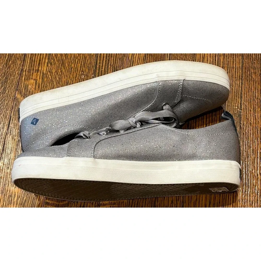 Sperry Top Sider Crest Vibe Lace Up Low Top Sneakers Gray Sparkle Canvas - SZ 6M